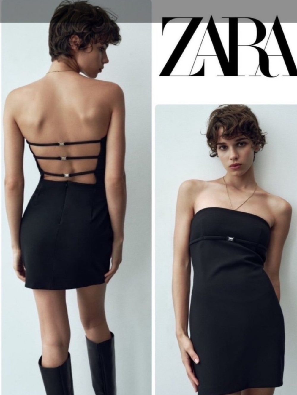 ZARA Black Strapless Mini Dress with Strappy Open Back